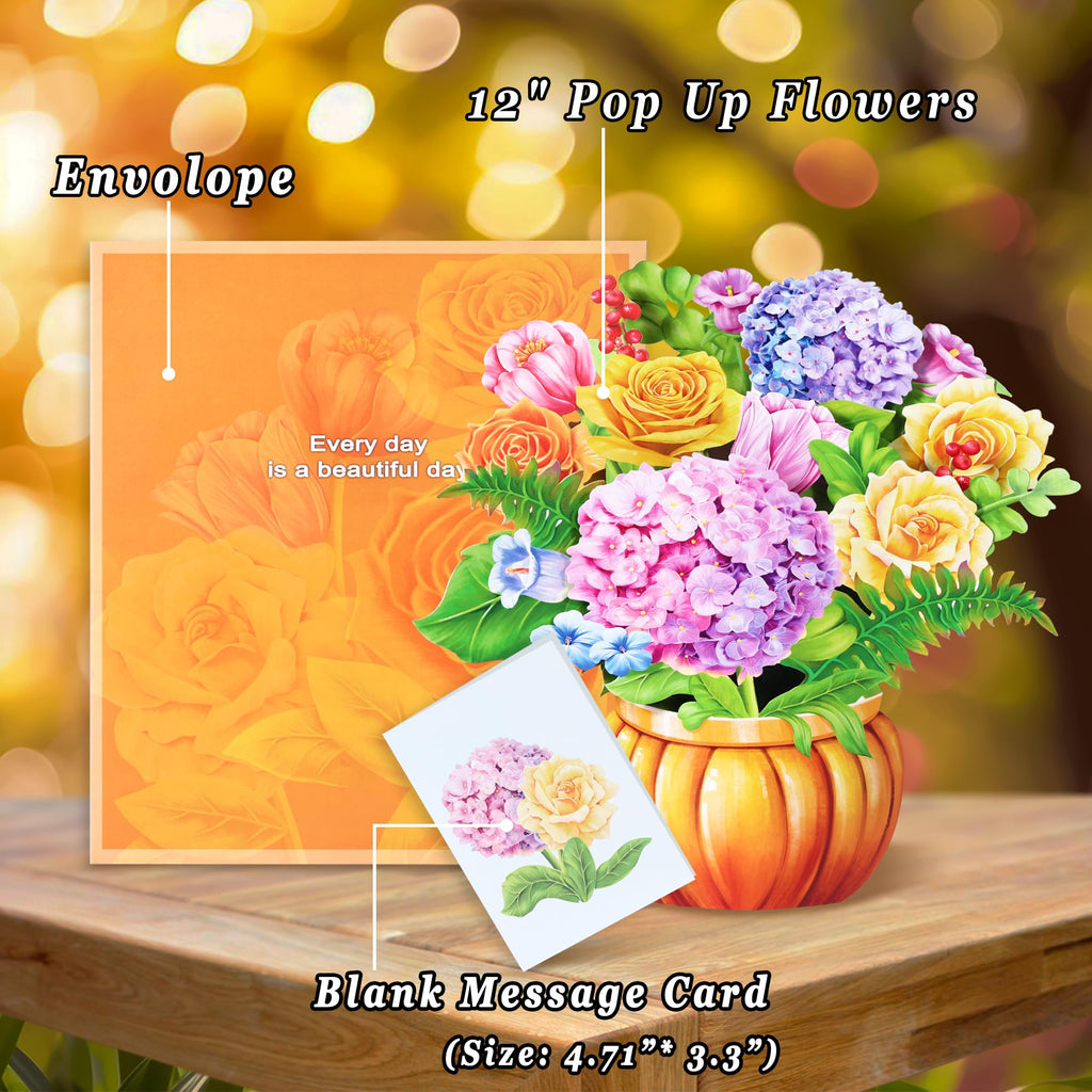 Airpark 3D Pop Up Paper Flowers Bouquet Card 12’‘ with Note & Envelope, Birthday Gifts, Get Well, Thank You, Greeting Cards for Women Mom Wife Friends, Daisies and Butterflies