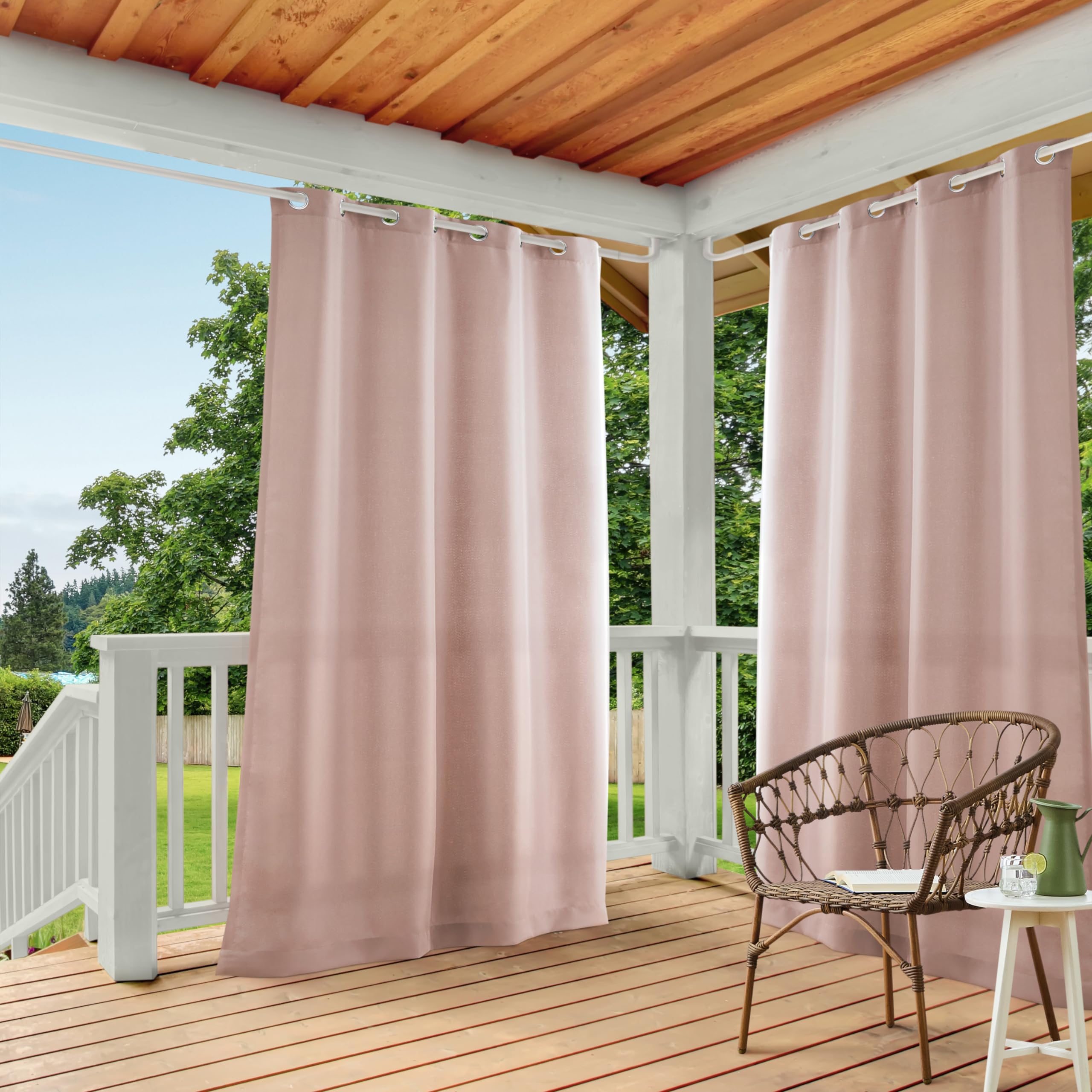 Town & Country Basics Cabana Solid Heavyweight Indoor Outdoor Curtains, Light Filtering Opacity with Grommet Top, Water Repellent, 2-Pack Set, 54"x96", Black