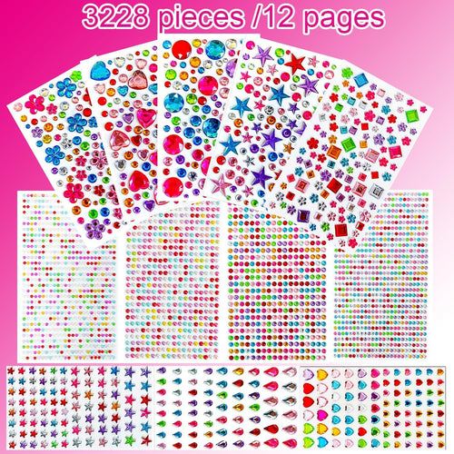 3228pcs Gems Stickers, Self Adhesive Rhinestone Jewel Stickers, Acrylic Gems DIY Craft Decorative Diamond Stickers, Assorted Shapes Jewels Rhinestones Sticker