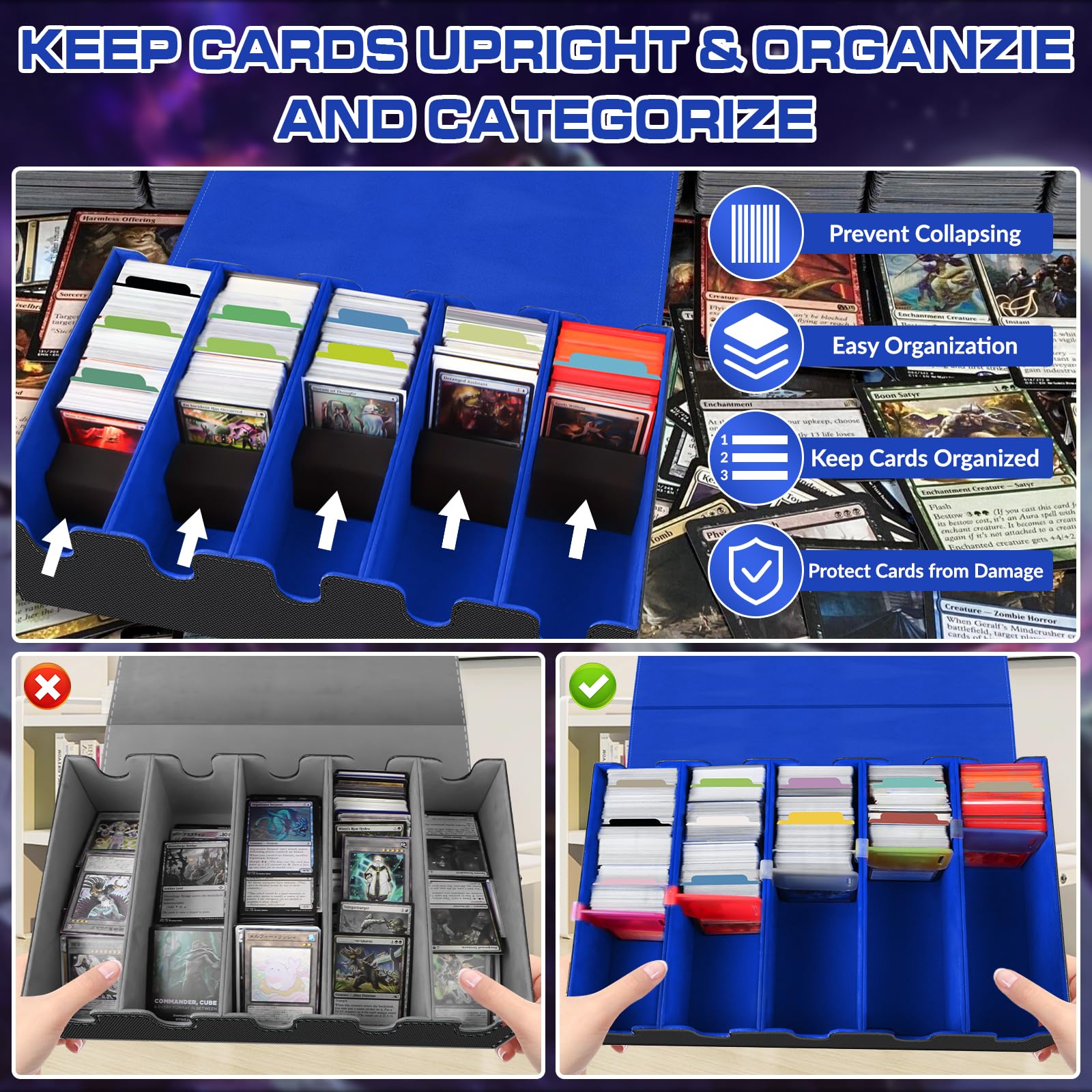 AOBOPLE Trading Card Storage Box,3200+ Card Box Storage with 24 Dividers and 4 Foam Supporters PU Leather Magnetic Cards Deck Case for MTG TCG Magic and Sport Cards,Great Gift for Card Collectors