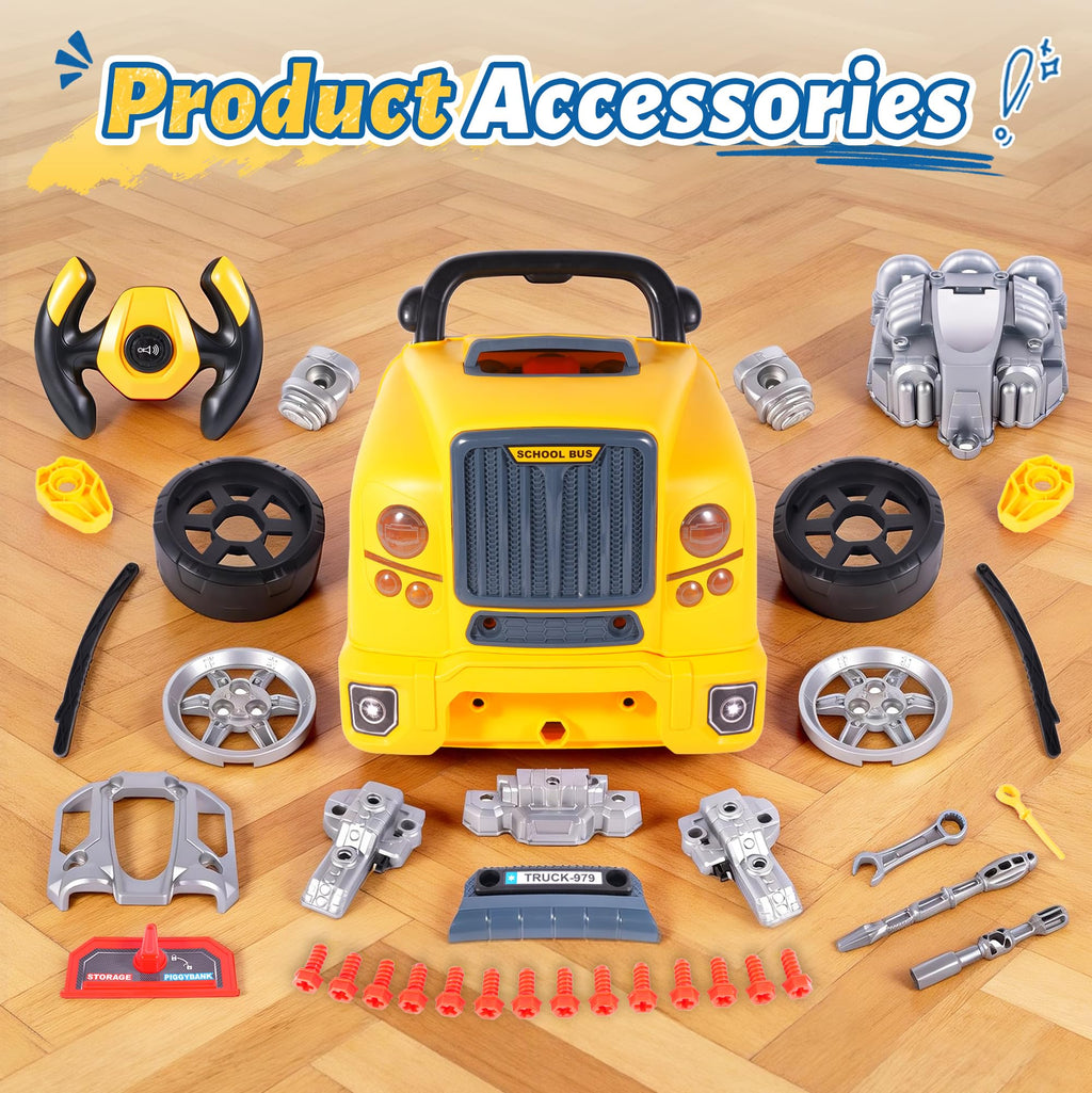 POFJOEQ Interactive Truck Engine Toy with Removable Parts - Lights, Sounds, and Fun for Young Mechanics -Unleash Their Creativity and Motor Skills with This Truck Engine Toy (Bule)