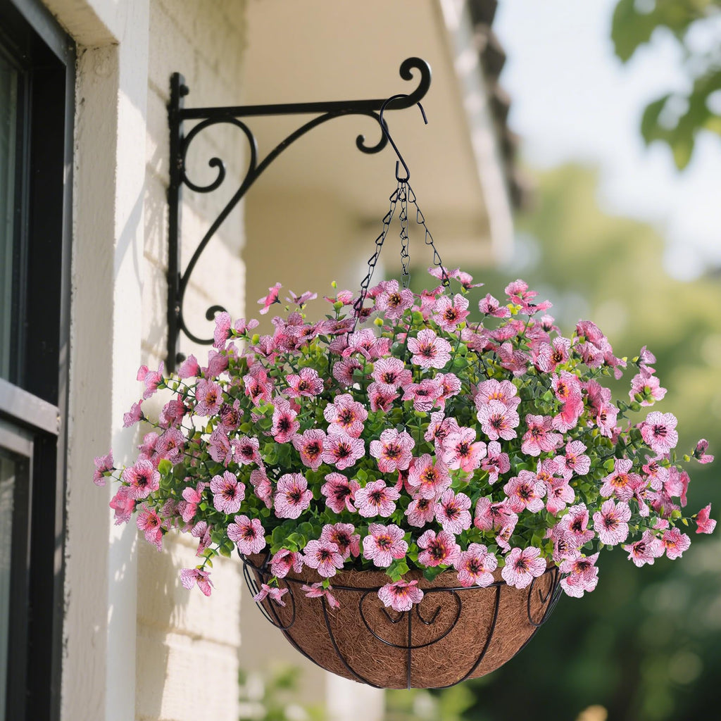 Ammyoo Artificial Faux Hanging Plants Flowers Basket for Spring Outdoor Decoration, Fake Silk Daisy UV Resistant Look Real with Eucalyptus Leaves Summer Outside Decor for Home Patio Garden