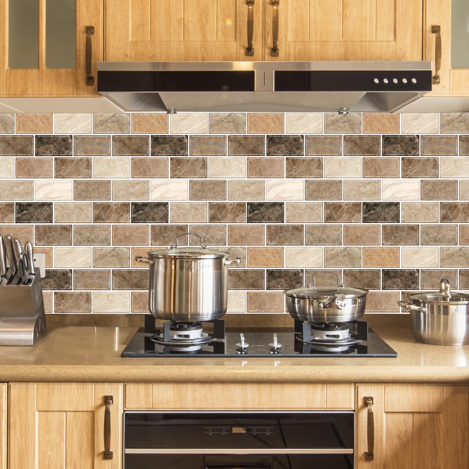 URCOLOR 10-Sheet Back Splashes for Kitchens Peel and Stick,12"x12" Self Adhesive Subway Wall Tiles Stick on backsplash Tiles for Bathroom Black Marble