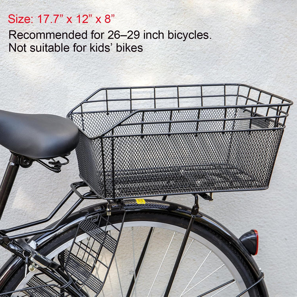 Rear Bike Basket - Large Bicycle Rear Basket with Cargo Net and Waterproof Cover, Wire Bike Baskets Rear Large Capacity (NO Bike Rack Included)