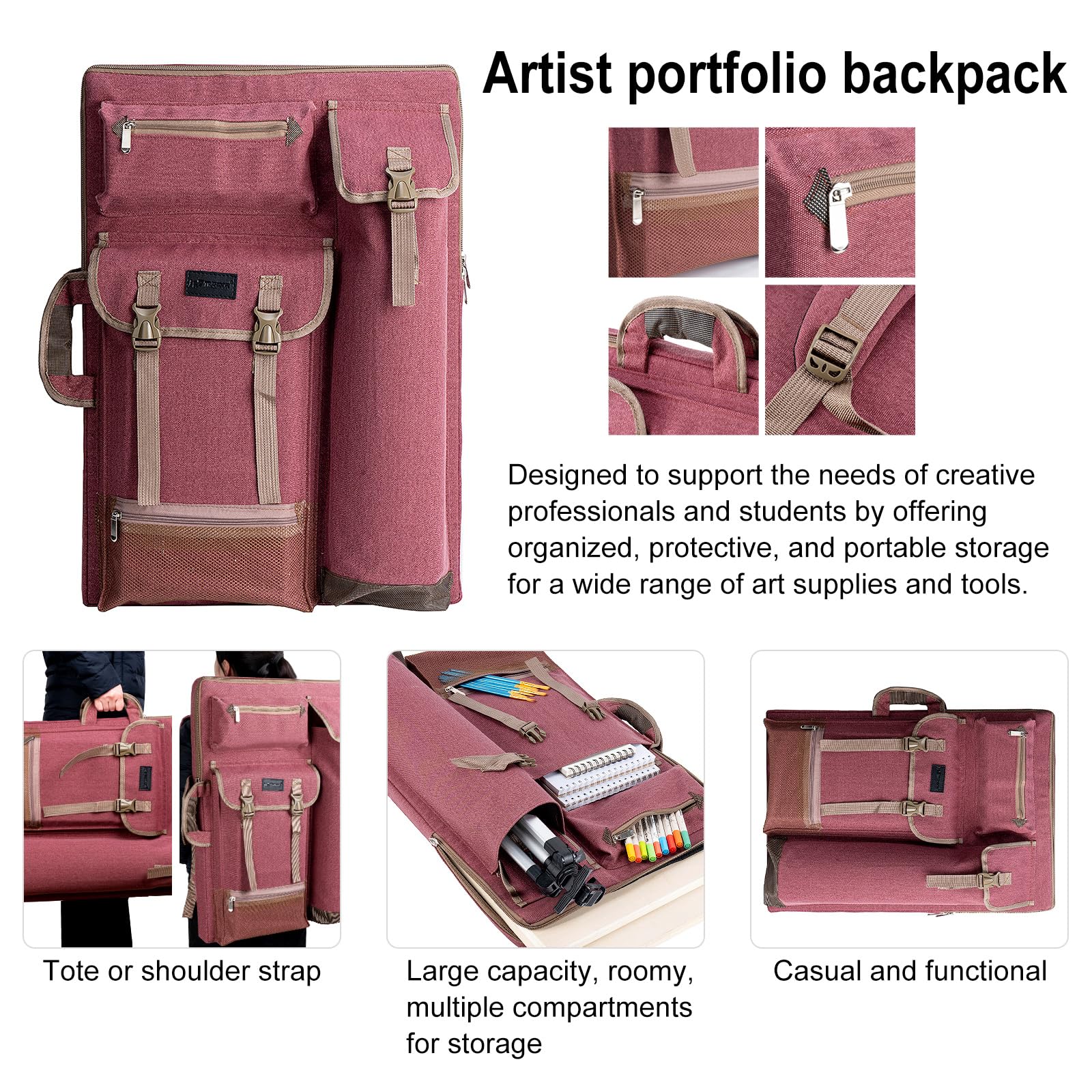 TRANSON Art Portfolio Case Artist Backpack Canvas Bag Large 26” x 19.5”