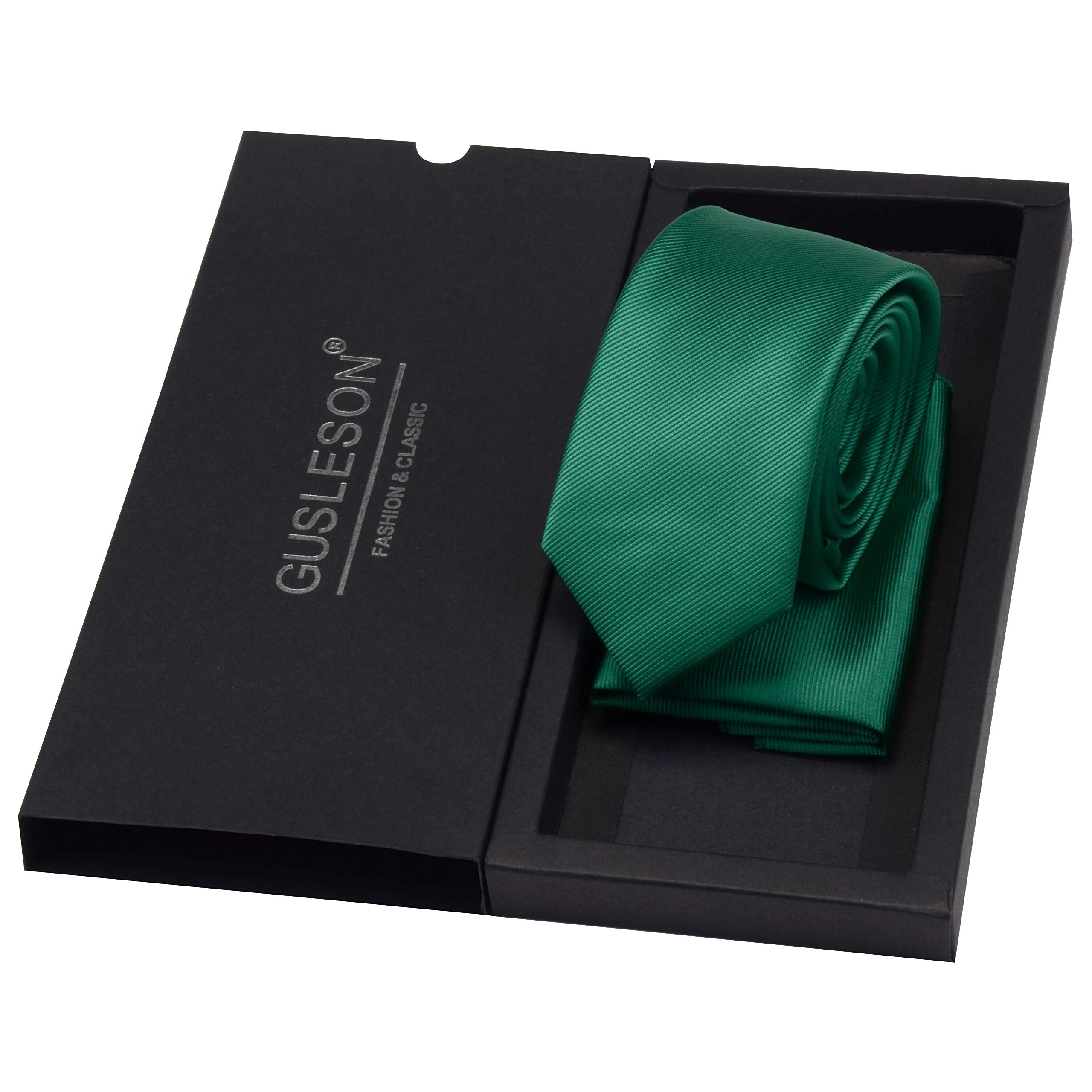 GUSLESON 2.4" Slim Necktie and Handkerchief Set For Men Solid Skinny Tie Set
