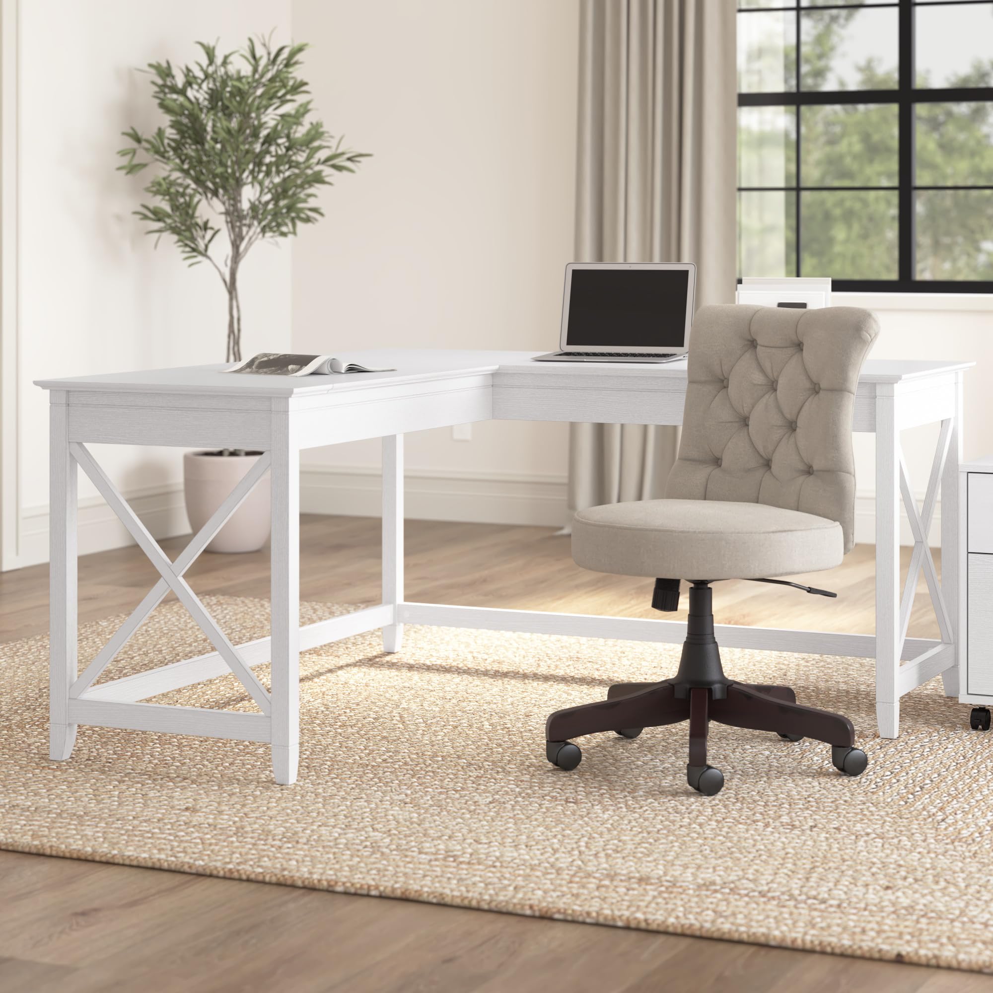 Bush Home Key West 60W Modern Farmhouse L Shaped Desk in Bing Cherry, 60-Inch Corner Computer Table for Home Office Workspace