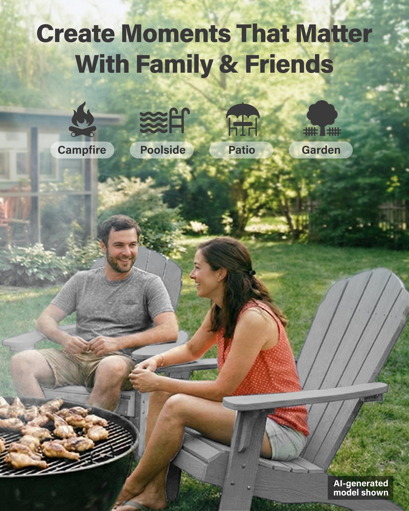 YEFU Oversized Plastic Adirondack Chair Set of 2 with Cup-Holder (Large Dual-Purpose), Weather Resistant, Poly Lumber Outdoor Chairs Duty Rating Widely Used in Patio, Lawn, Outside, Deck Chairs-Black