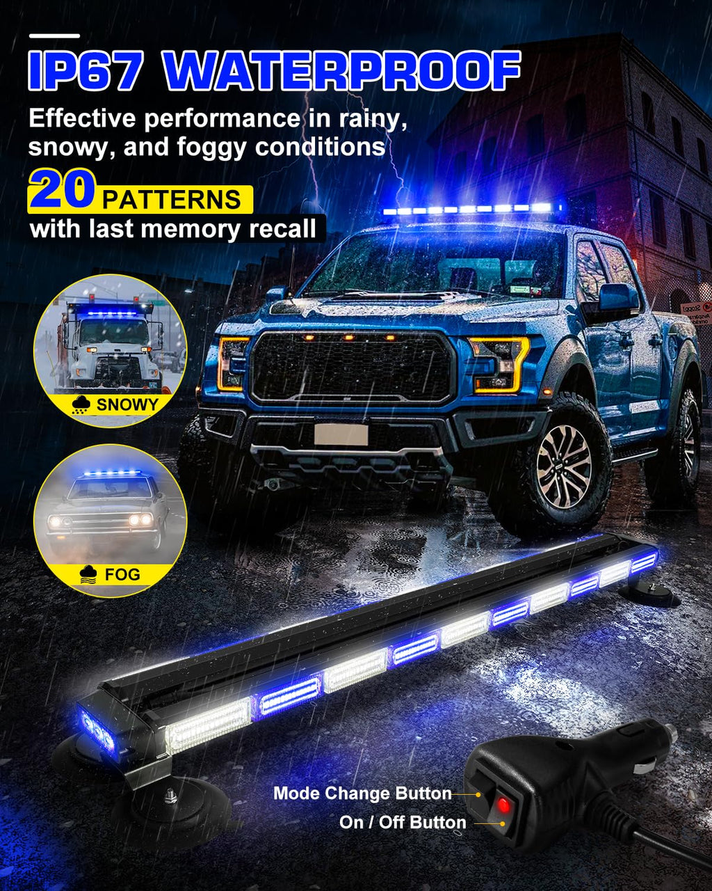 42" Roof Top Strobe Light Bar Amber White Emergency Traffic Advisor Lights, Double Side Warning Safety Flashing w/Magnetic Mount for Construction Vehicles Plow Trucks Pickup, Amber/White