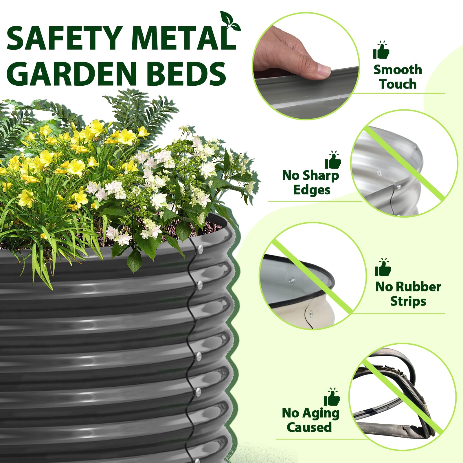 A ANLEOLIFE 2-Pack 3ft x 24” Tall Galvanized Raised Garden Beds Outdoor, Round Metal Planter Box for Planting Vegetables Flowers Herb, Anti-Rust & Easy-Setup, Quartz Grey
