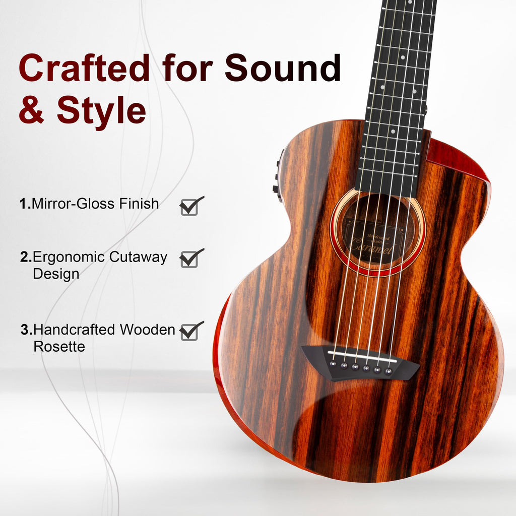 Caramel TEG95 Butterfly Bocote Glossy Tenor Acoustic & Electric Ukulele | 26-inch Handmade Professional Ukelele Kit with Accessories