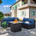 WAROOM Outdoor 5 Piece Patio Furniture Set, Black Rattan Conversation Couch Resin Wicker Sectional Sofa Outside Chair with Coffee Table, Grey Cushion