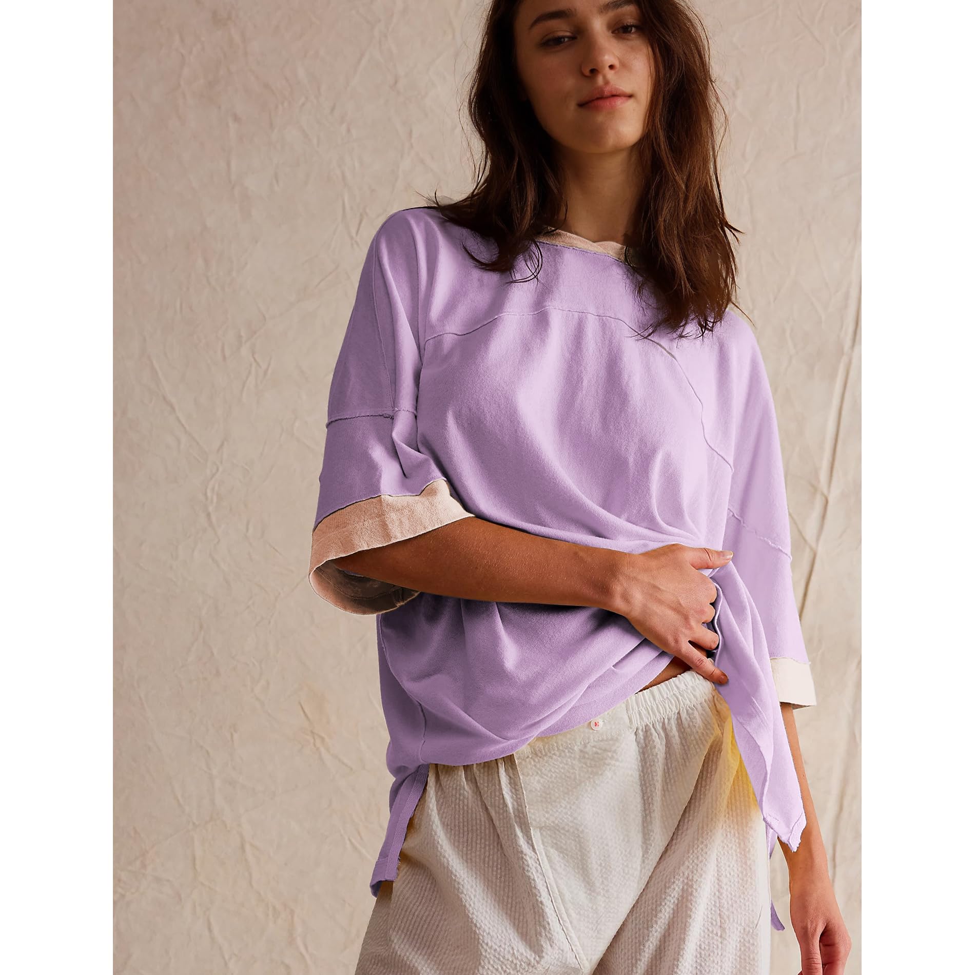 Songling Womens 3/4 Length Sleeve Casual Loose Fit Summer Tee Shirt Basics Cotton t Shirts Trendy Tops