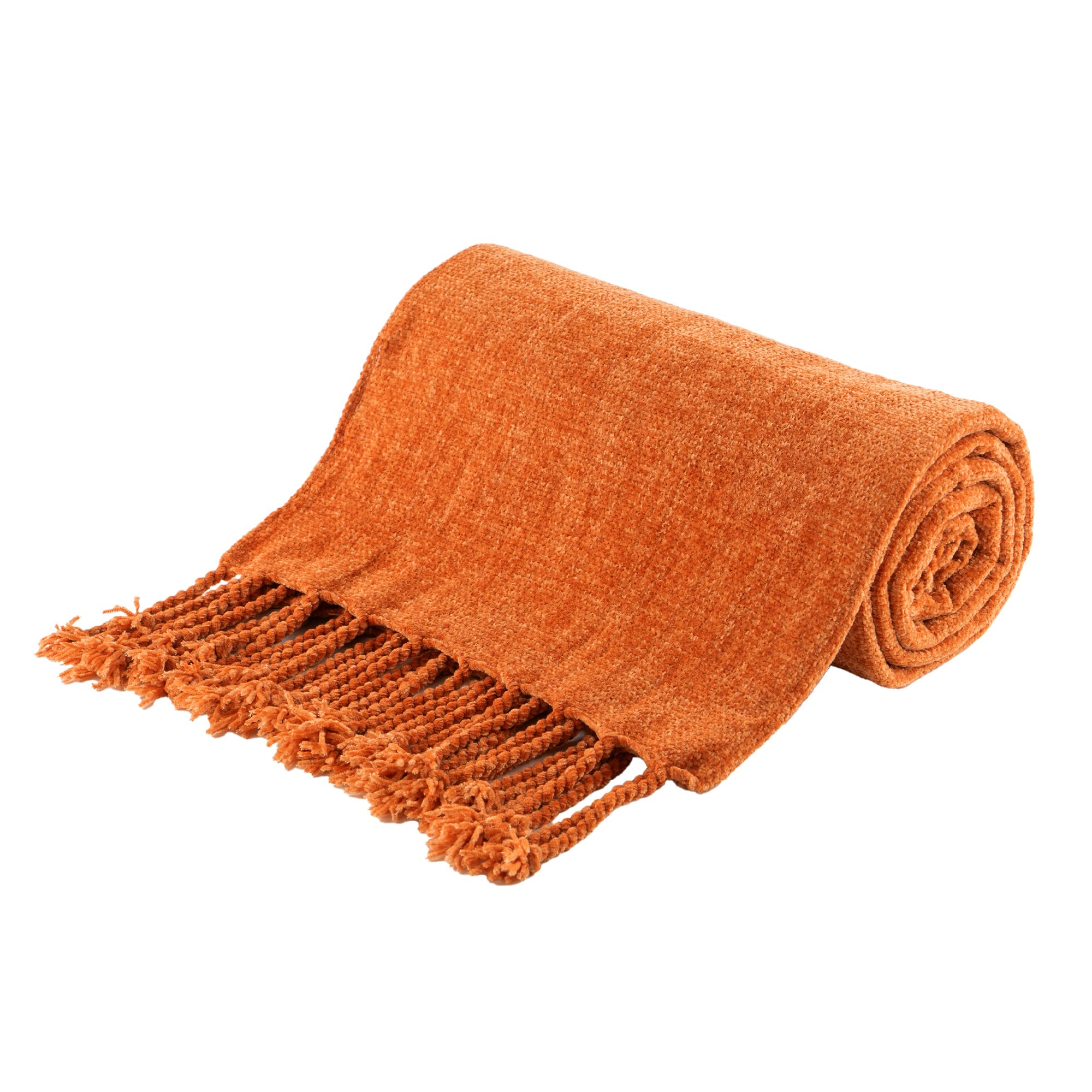 BATTILO HOME Beige Chenille Throw Blanket for Couch, Soft Cozy Textured Knit Throw Blanket with Handmade Fringe Tassels, Lightweight Decorative Farmhouse Blanket for Sofa Bed Chair, 50"x60"