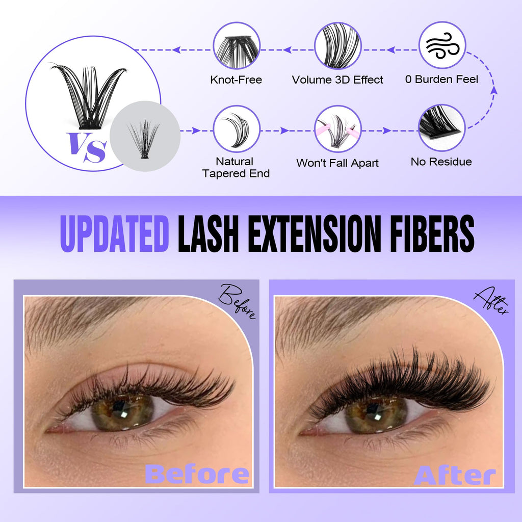 Pawotence Lash Extension Kit DIY 280pcs Individual Lash Clusters Kit 20D&30D Natural 9-15mm Cluster Eyelash Extensions Kit with Lash Bond and Seal, Tweezers for Self Use (20D&30D, 0.07D, 9-15mm, Kit)