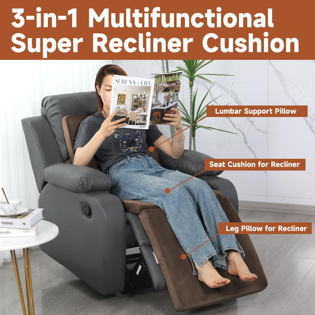 HOMBYS 3-in-1 Recliner Seat Cushion with Lumbar Support Pillow & Footrest, Multi-Functional Adjustable Height 2" to 6" for You to Choose, Non-Slip Foam Chair Cushion for Elderly, Black