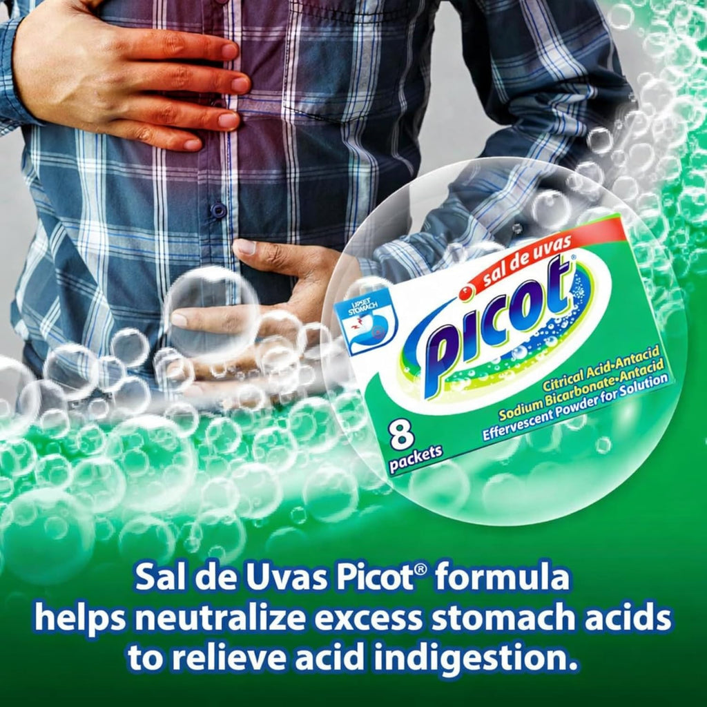 Sal de Uvas Picot, Effervescent Powder Solution, Antacid, 0.17 Oz, 8 Count (Pack of 6) Antacid Packets