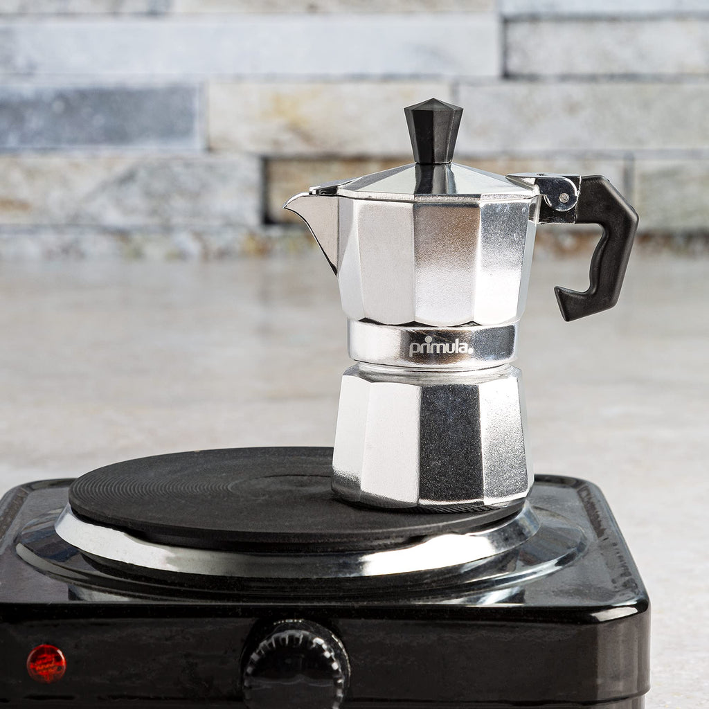 Primula Classic Moka Pot Stovetop Espresso and Coffee Maker, Italian and Cuban Cafetera for Rich Espresso Brewing, Durable Aluminum Greca Coffee Maker with Easy Grip Handle, 6-Cup, Black