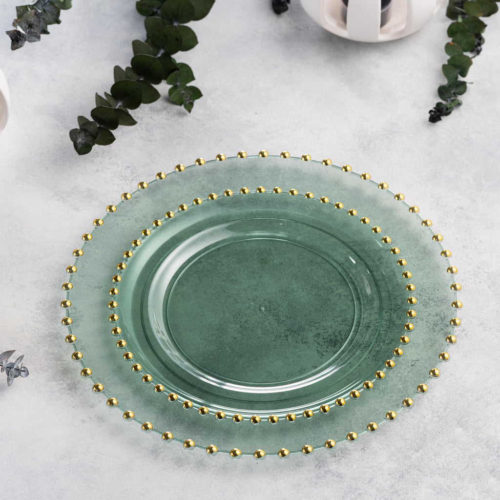 PLASTICPRO 32 Piece Combo Plastic Dinner Plates Disposable Plastic Fancy Heavy Duty Party Dishes 7 inch and 10 inch, Black and Gold Beaded