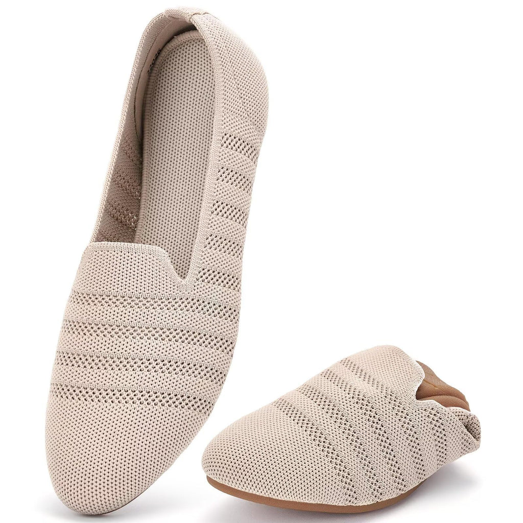 poemlady Women’s Ballet Flat Shoes Dress Shoes Knit Round Toe Slip On Ballerina Walking Flats Shoes for Woman Low Wedge Casual