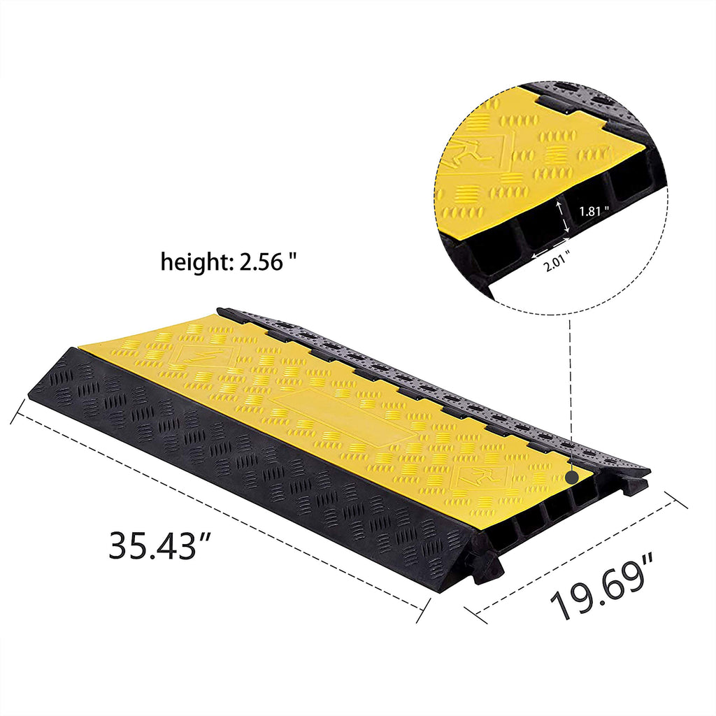 4 Pack Rubber Cable Ramp Hose Cable Protector Ramp 1 Channel 11000Lbs Load Capacity Traffic Speed Bump Wires Power Lines Extension Cord Cover for Indoor Outdoor