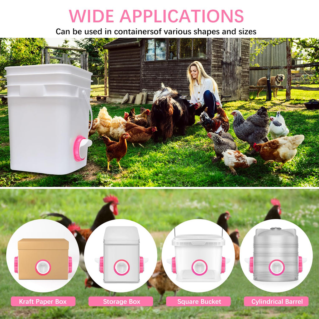 Chicken Feeder Port, 6 Pack Chicken Feeders No Waste with 6 Lids 1 Drill Bit, DIY Automatic Poultry Feeder Cups Kit, Chicken Bucket Feeder for Barrels (White)