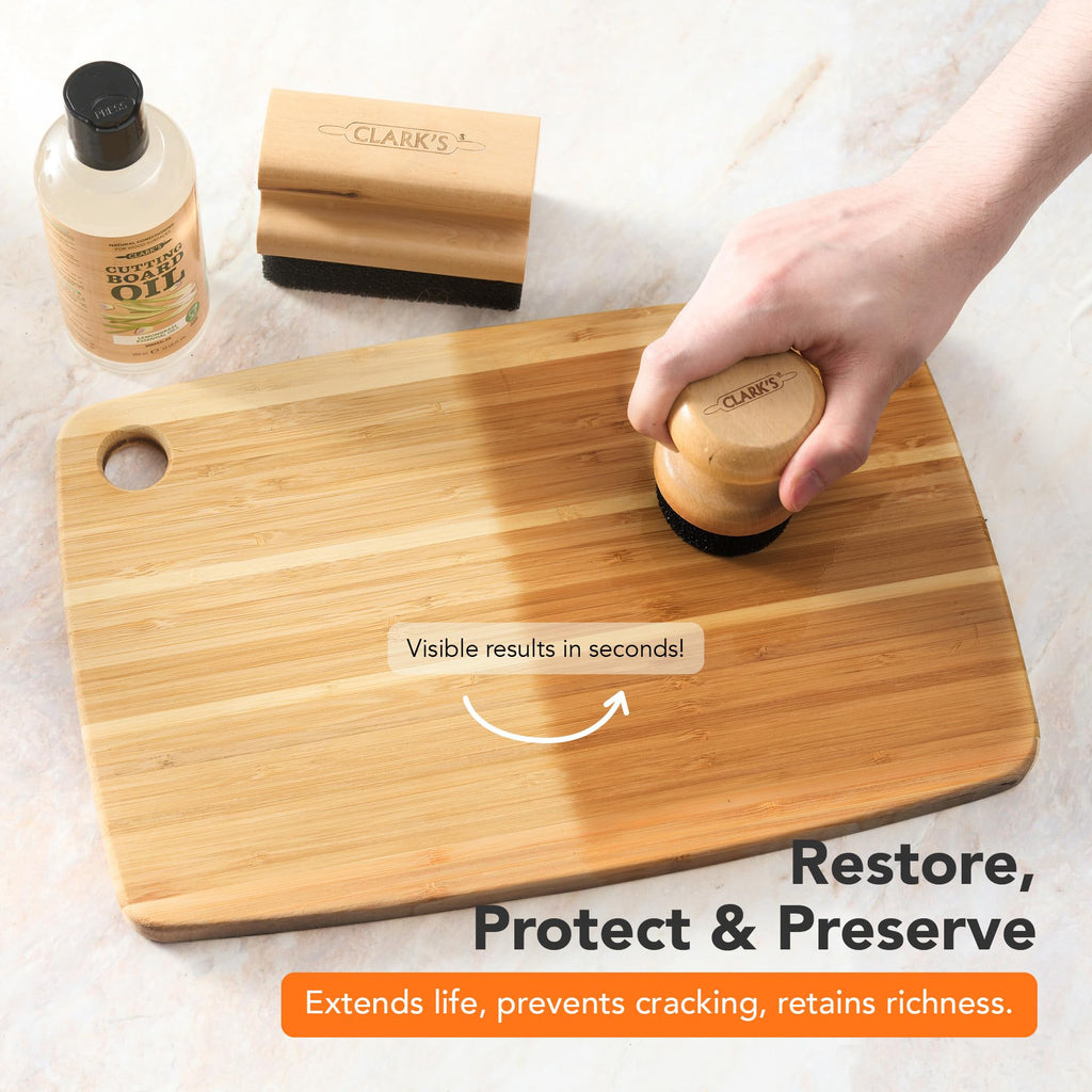 CLARK'S Cutting Board Care Kit with Coconut Oil - Includes Butcher Block Oil and Wax - Made with Refined Coconut Oil, Natural Beeswax, and Carnauba Wax - For Kitchen Countertops and Butcher Blocks