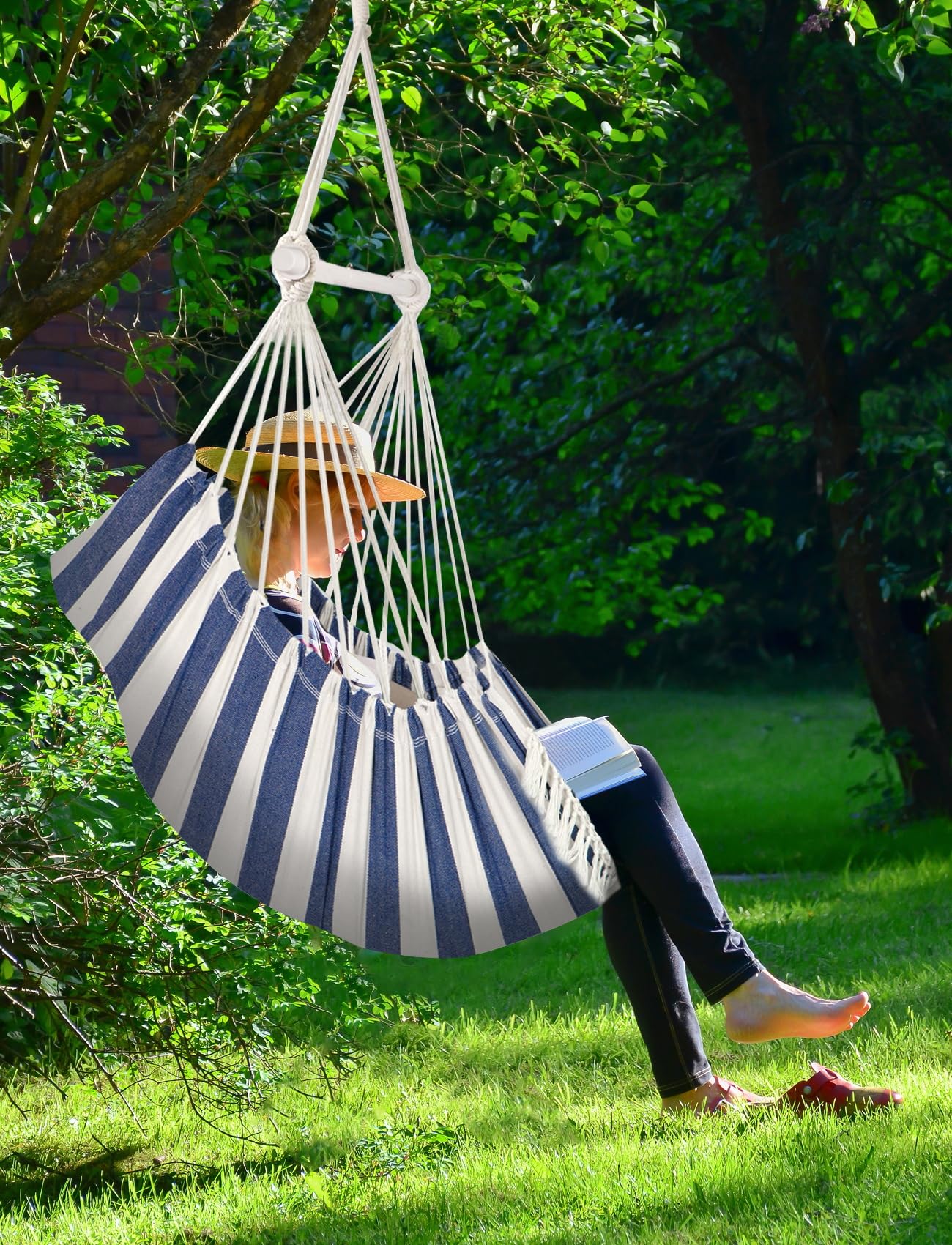 Chihee Hammock Chair Hanging Swing Max 500 Lbs 2 Cushions Included Metal Spreader Bar with Anti-Slip Grooves Portable Hanging Chair Side Pocket Large Macrame Bohemian Chair Indoor Outdoor | Hanging Swing with Anti-Slip Grooves Portable Hanging Chair Side