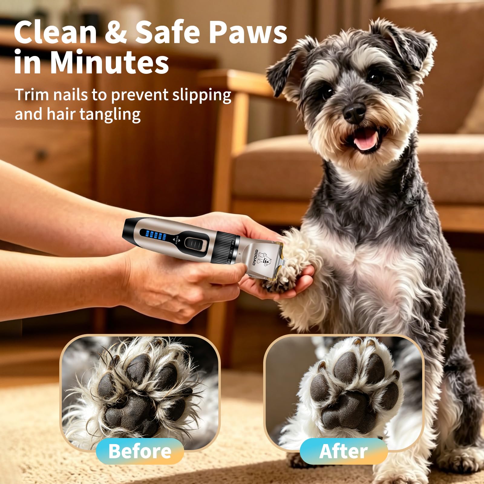 Dog Clippers Grooming Kit and Paw Trimmer,Cordless,Low Noise, Electric Quiet,Rechargeable, Dog Trimmer Grooming, Pet Hair Clippers for Thick Coats,Shaver for Small and Large Dogs Cats(Black)