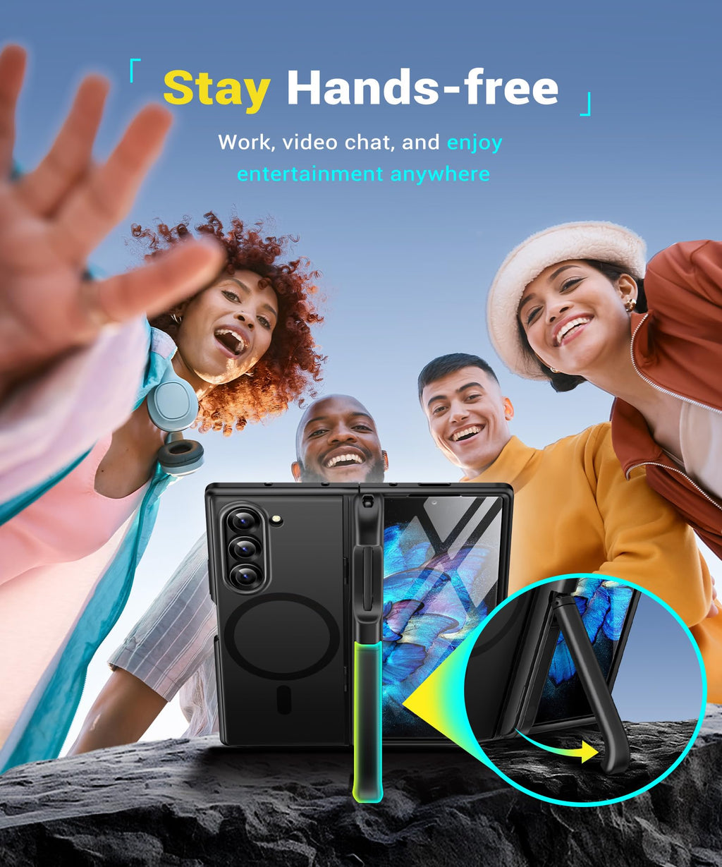 BERFY for Z Fold 6 Case with Screen Protector, [Compatible with MagSafe] Built-in Kickstand & S Pen Slot & Hinge Protection, Full Body Shockproof Phone Case for Samsung Galaxy Z Fold 6, Blue