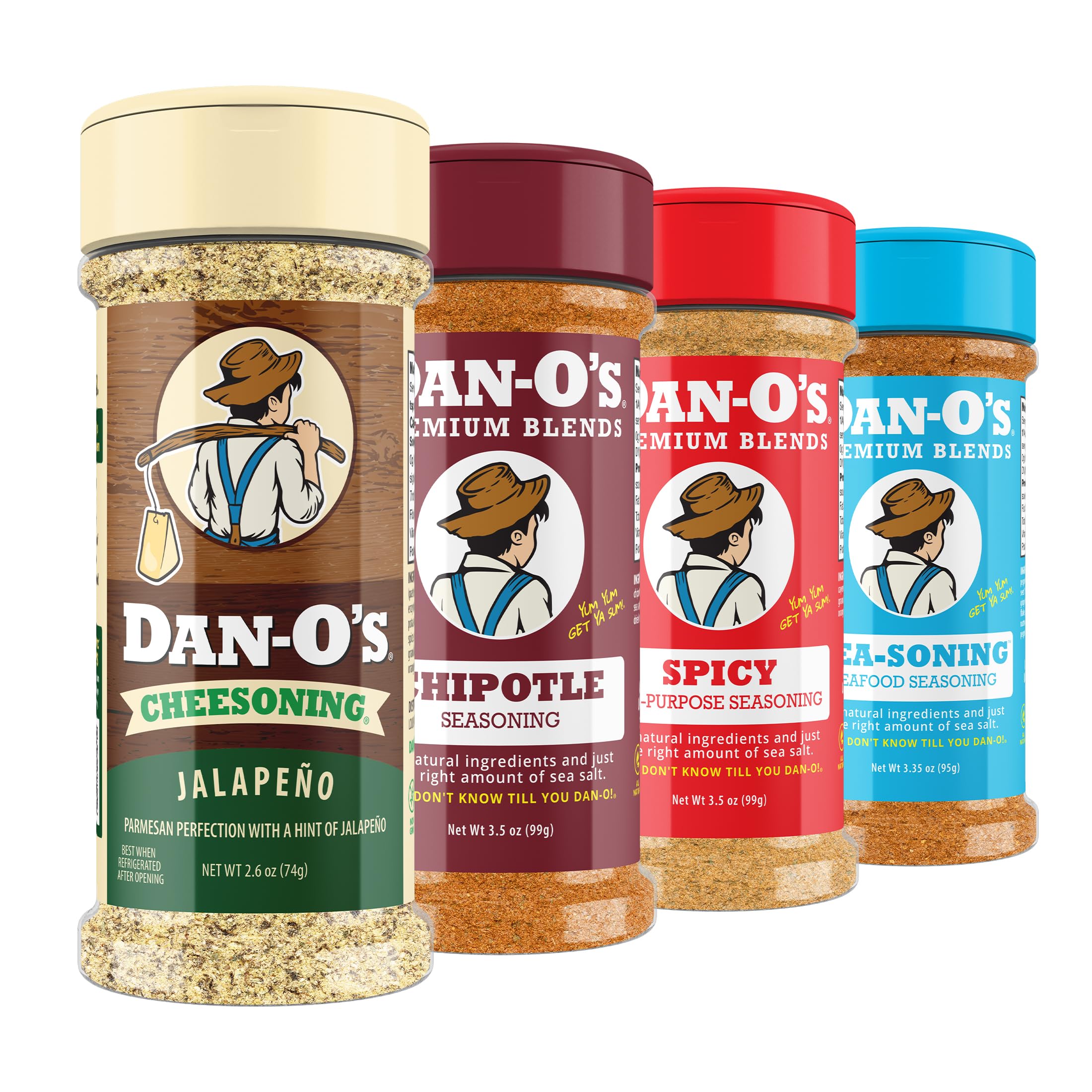 Dan-O's Cheesoning Block Seasoning Set, Small Bottles, 4 Pack, Includes Ranch Cheesoning, Red Pepper Cheesoning, Cheesoning, and Jalapeño Cheesoning Seasonings, Sugar Free, Zero Calorie, Use this Seasoning Kit in Pasta, Toppings or Sauce