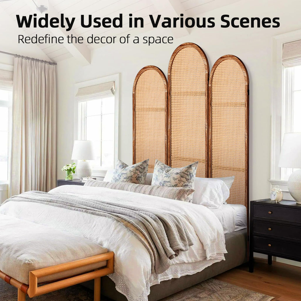 Hand-Woven Rattan Room Divider 3 Panels, 5.9 Ft Tall Wood Room Divider Panel, Partition Screen Divider Wall, Folding Privacy Screen, Wall Divider for Room Separation Home Office - Black