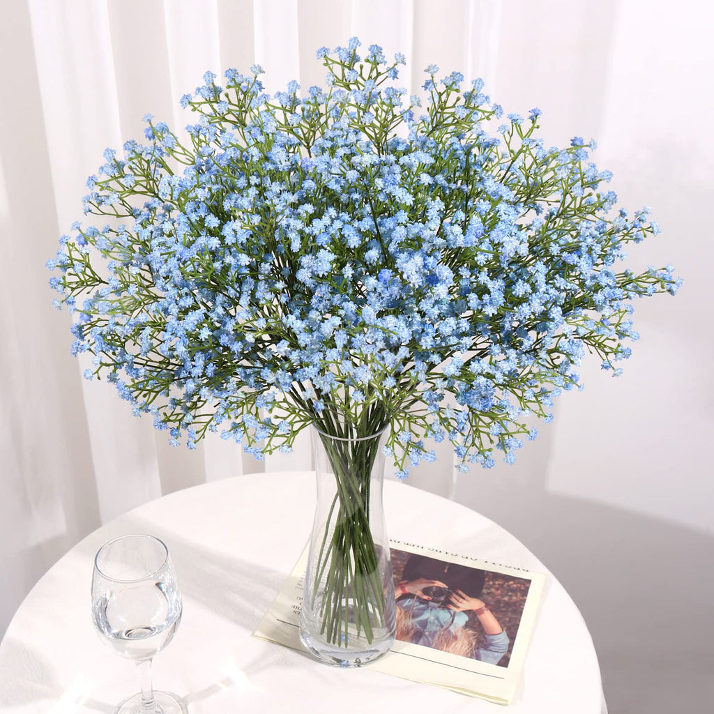 15 PCS Babys Breath Artificial Flowers Fake Babys Breath Flowers Artificial Bulk Blue Gypsophila Bouquets Real Touch Faux Flowers for Wedding Floral Arrangement Party Home Decoration