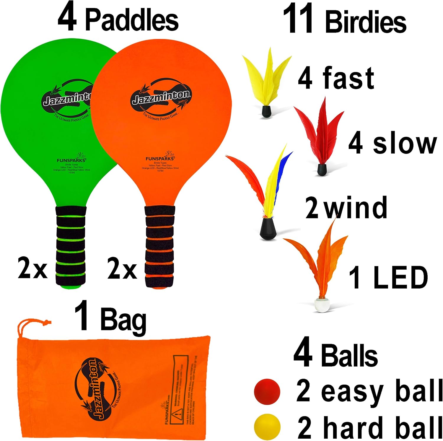 Jazzminton Paddle Game Select Double Badminton Set 4 Rackets - Beach Games for Kids Teens Adults and Family Games -Outdoor Games for Lawn, Yard, Tailgating, Camping Games