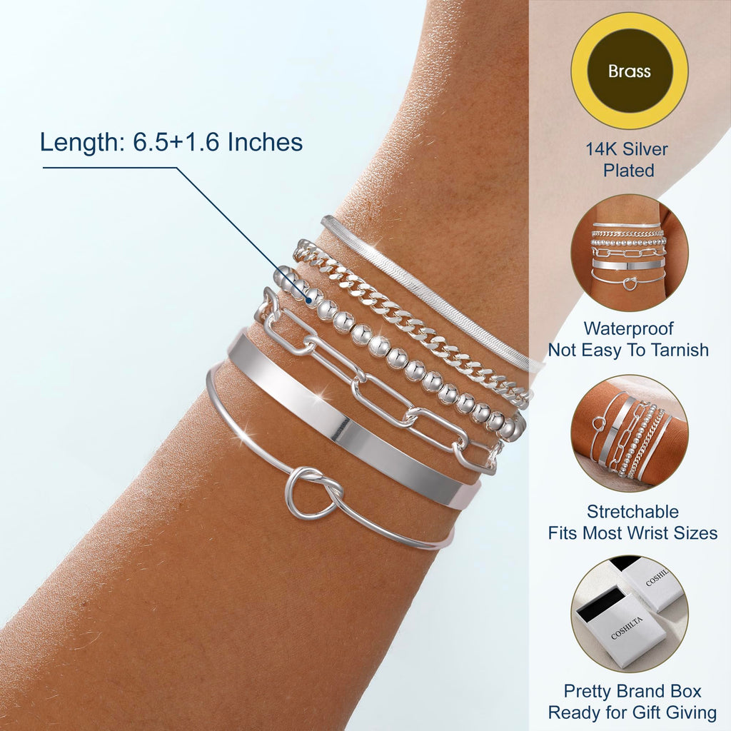 Coshilta Gold Bracelets for women 14K Gold Bangle Bracelet Stack - Adjustable Waterproof Trendy Bracelets Gold Filled Stacks Bangles Link Chain Gold Bracelet Non Tarnish for Women Jewelry Gifts