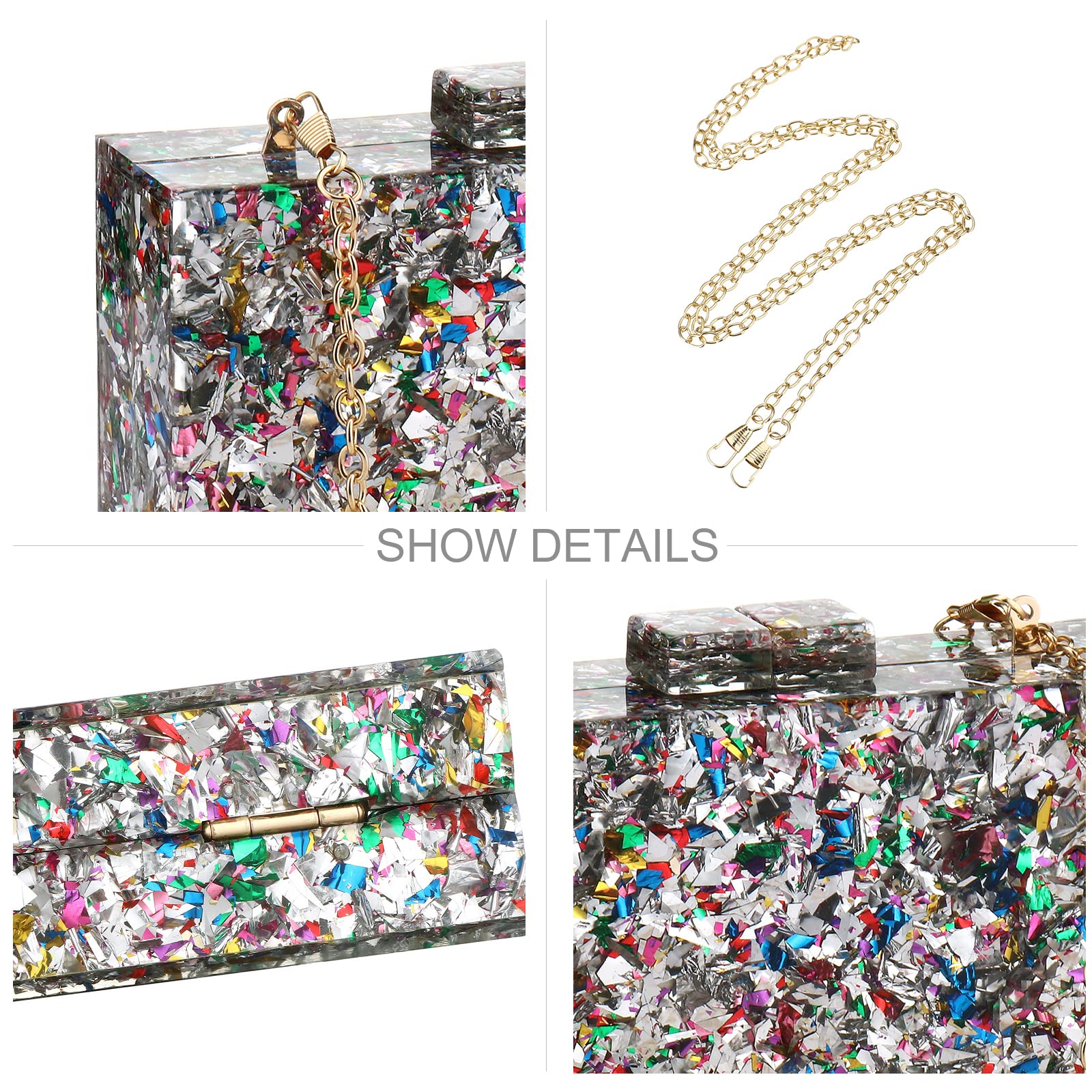 Gets Acrylic Purses and Handbags for Women Multicolor Perspex Geometric Patterns Box Clutch Banquet Evening Crossbody Handbag