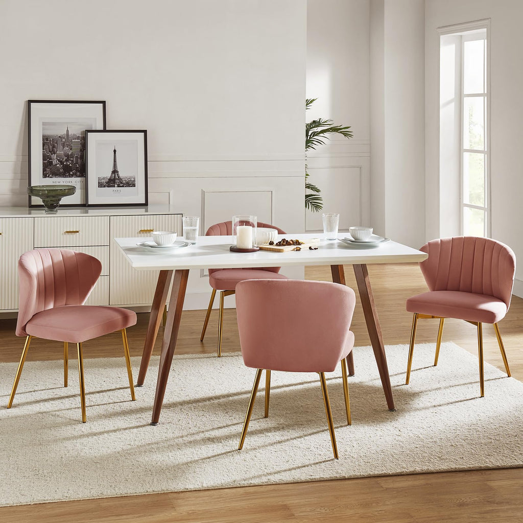 HULALA HOME Velvet Dining Chairs, Modern Small Armless Accent Chair with Gold Metal Legs, Living Room Upholstered Cute Side Chair, Elegant Tufted Back Vanity Chair for Bedroom, Auburn