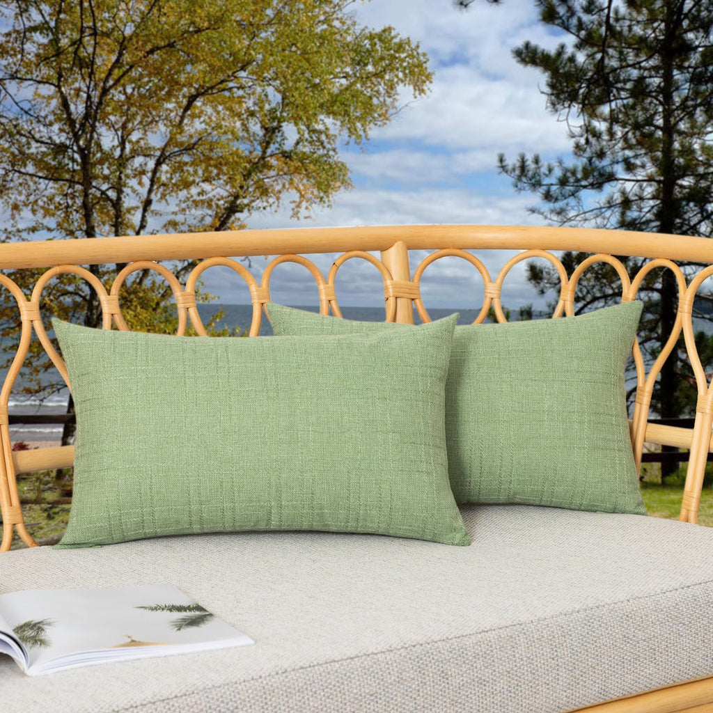 Kevin Textile Pack of 2 Outdoor Waterproof Pillow Covers Checkered Decorative Cushions Sham Throw Pillowcases Shell for Patio Tent Garden Couch Bed Sofa 16x16 Inch Army Green