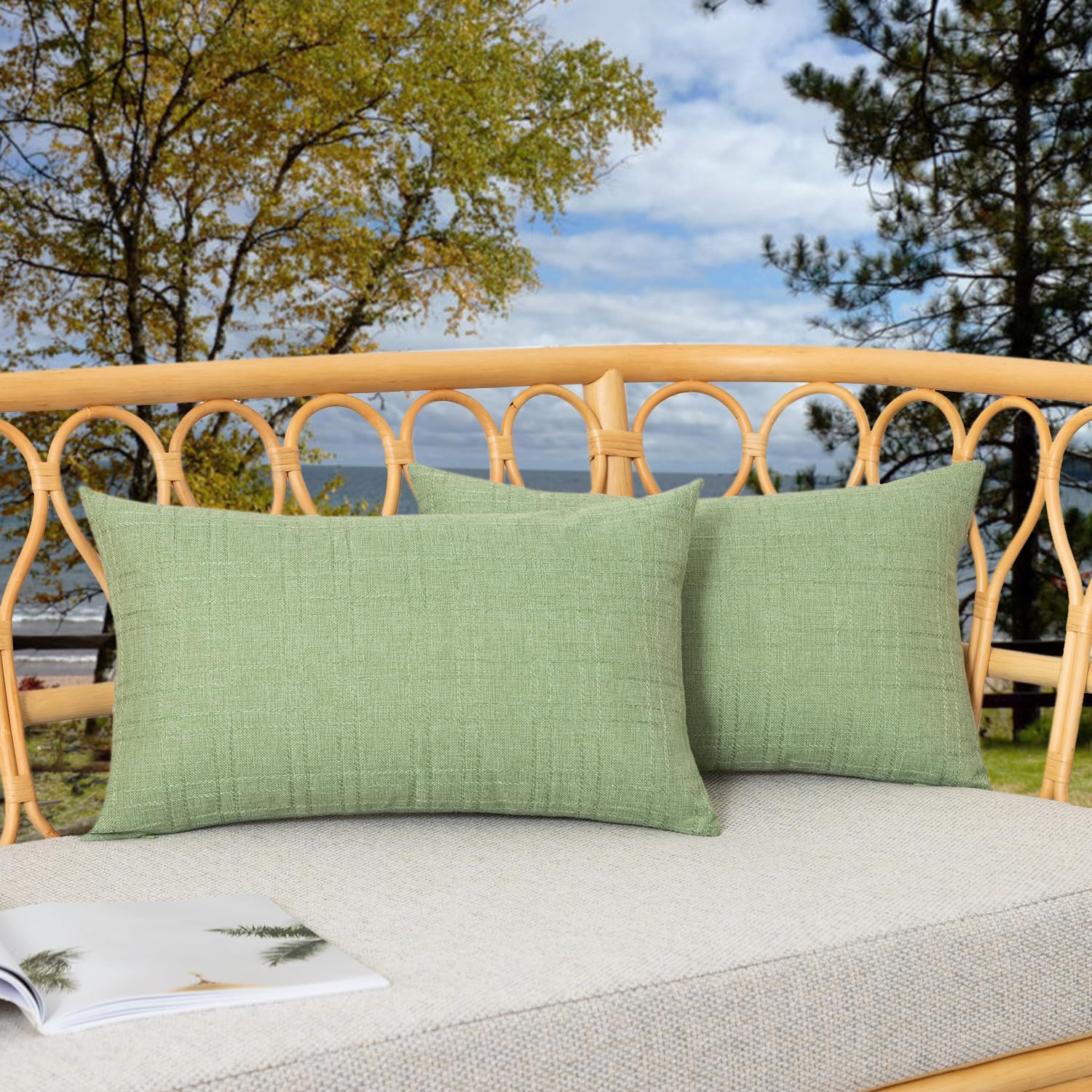 Kevin Textile Pack of 2 Outdoor Waterproof Pillow Covers Checkered Decorative Cushions Sham Throw Pillowcases Shell for Patio Tent Garden Couch Bed Sofa 16x16 Inch Army Green