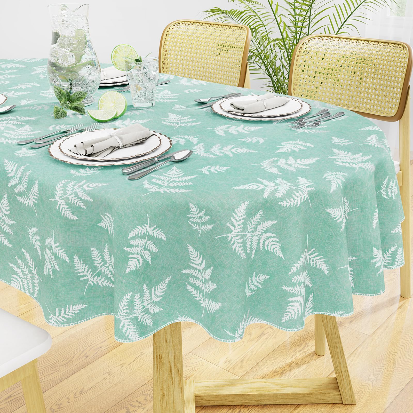 misaya Square Waterproof Vinyl Table Cloth, Wipeable Tablecloth with Flannel Backing, Plastic Table Cover for Dinner, Picnic, Indoor and Outdoor (Blue Leaves, 54" x 54")