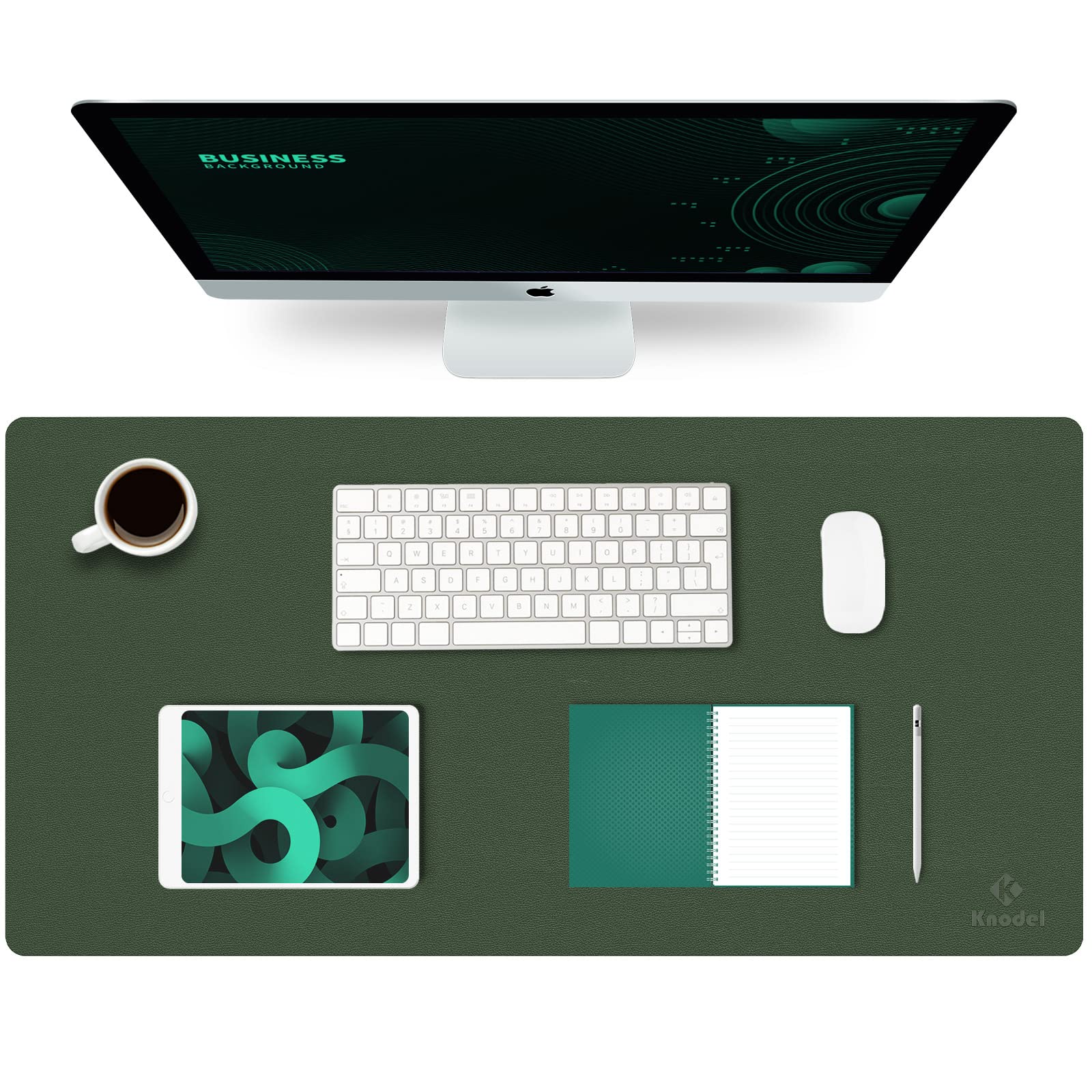 K KNODEL Small Office Leather Desk Mat, Mouse and Keyboard Pad, Computer and Laptop Mat, Desktop Protector and Cover, Writing Pad and Blotter (23.6"x13.8", Black)