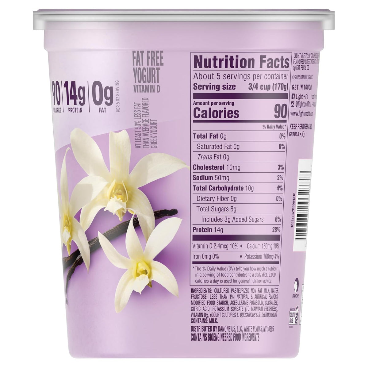 Light + Fit Vanilla Fat Free Greek Yogurt, 32 oz Tub