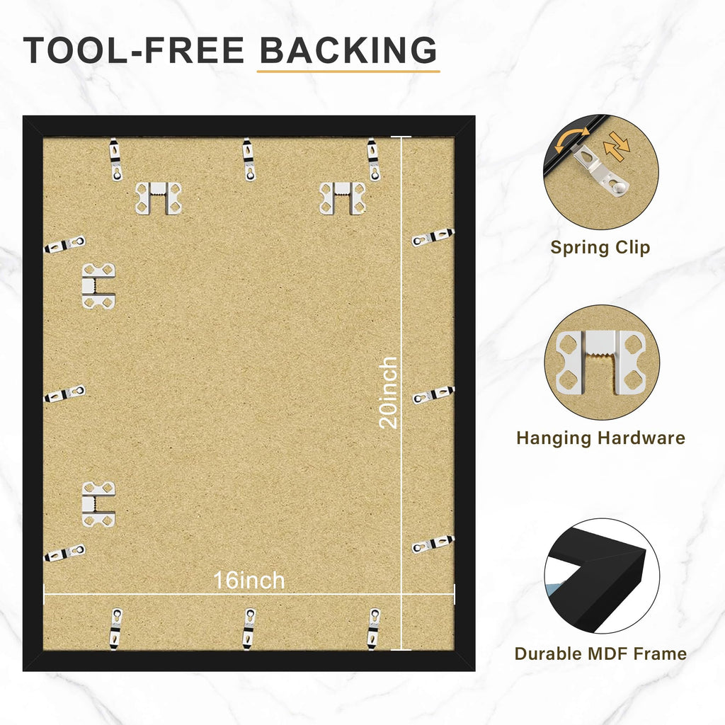 Picrit 24x34 Black Poster Frame 7 Pack, Display Pictures 20x30 Picture with Mat or 24 x 34 without Mat for Horizontal or Vertical Wall Mounting, Wall Gallery Photo Frames