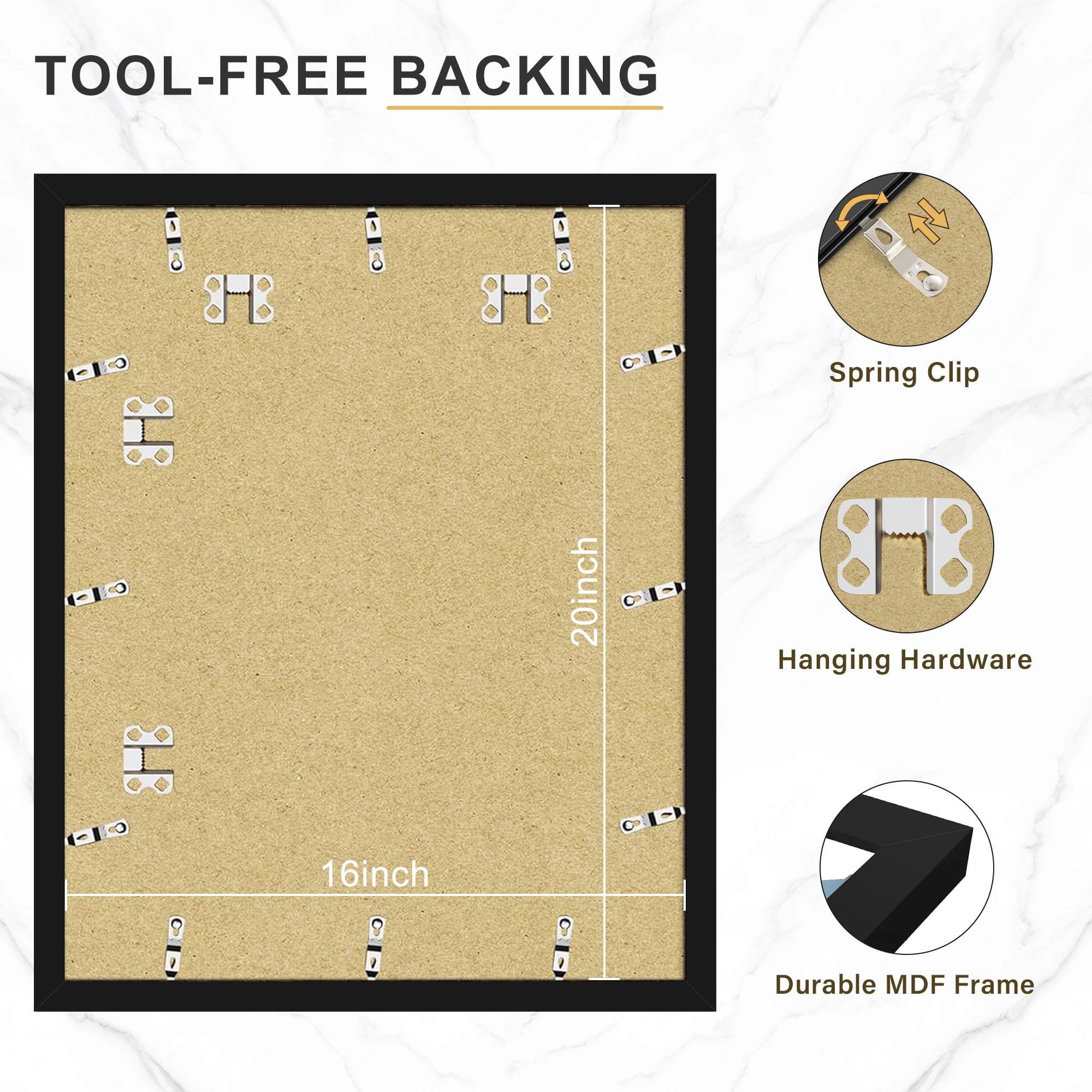 Picrit 24x34 Black Poster Frame 7 Pack, Display Pictures 20x30 Picture with Mat or 24 x 34 without Mat for Horizontal or Vertical Wall Mounting, Wall Gallery Photo Frames