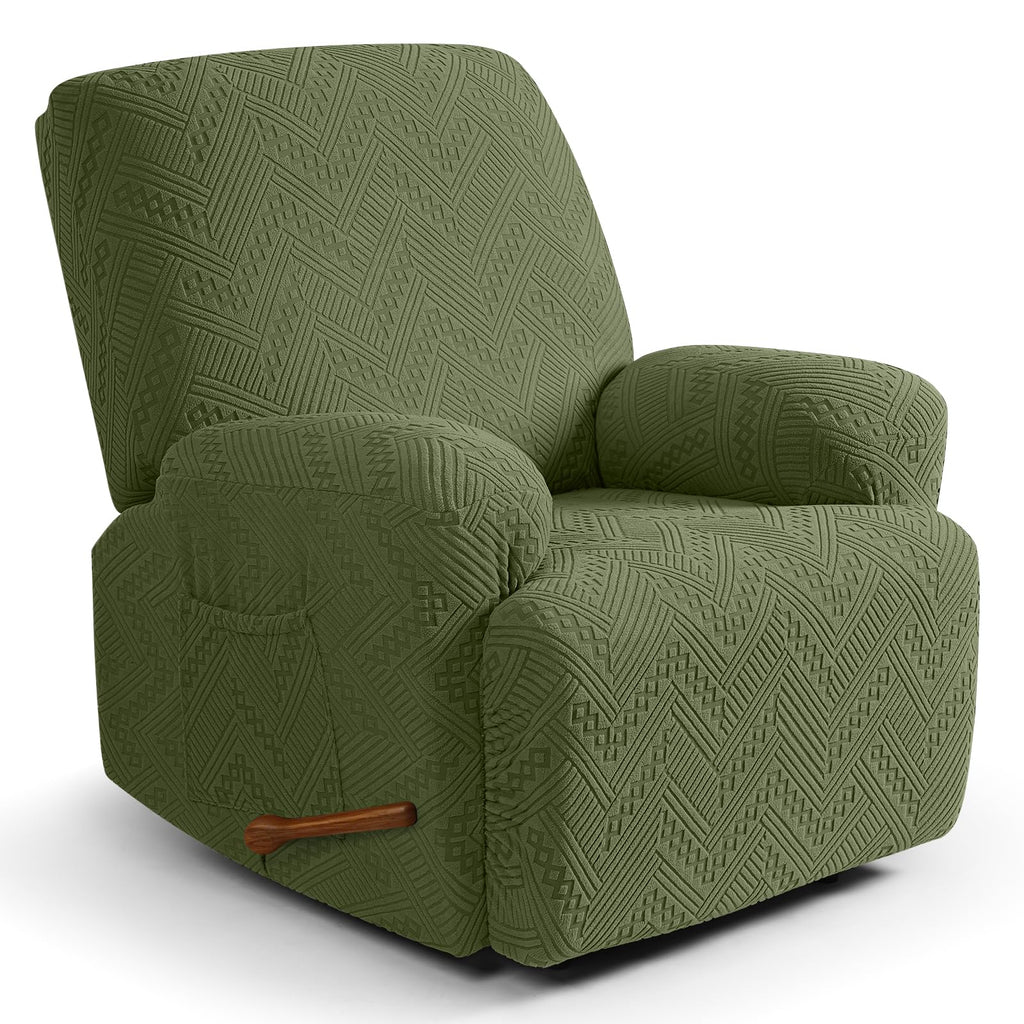 Ruaozz Recliner Chair Covers 3-Pieces Lazy Boy Recliner Slipcovers Stretch Reclining Chair Slipcover Washable Furniture Protector with Elastic Bottom (1 Seater, Army Green)