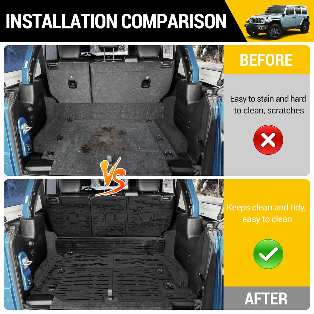 Cargo Mats for 2018-2025 Jeep Wrangler JL Unlimited 4X4 Trunk Mat with Backrest Liner, All Weather TPE Protector Rear Back Seat Mats for 18-25 Wrangler JL 4X4 4 Door Accessories