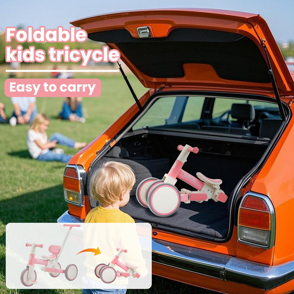 Toddler Bike with Push Handle,Tricycles for 1 to 3 Years Old, Toddler Tricycle with Push Handle for Boy Girl, Baby Balance Bike with Adjustable Seat Height and Removable Pedal (Black)