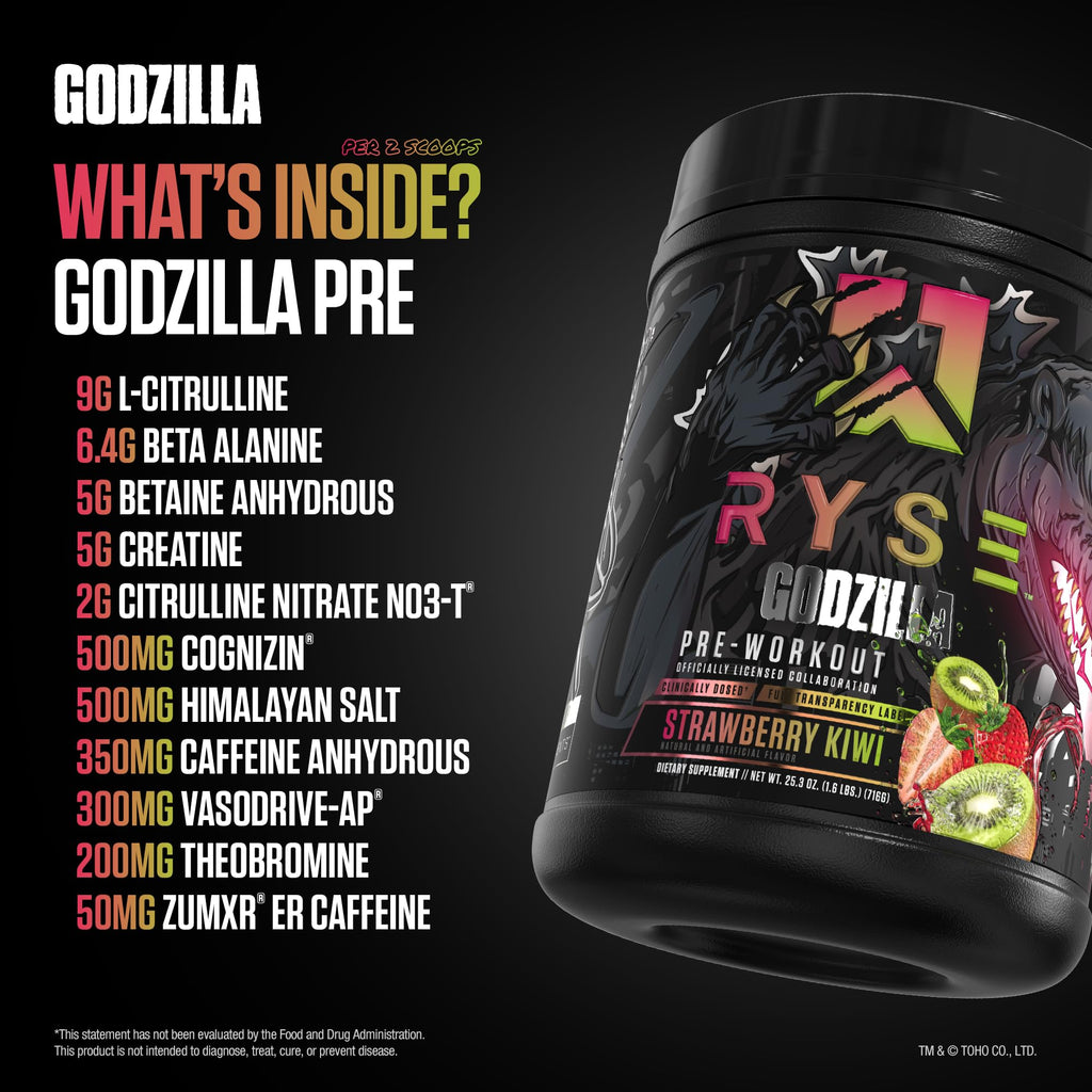 RYSE Godzilla X Noel Deyzel Pre Workout Powder - BlackBerry Lemonade - 400mg Caffeine, High Stim Pre-Workout for Men & Women with Citrulline & Beta Alanine - Energy, Pump & Focus - 20/40 Servings