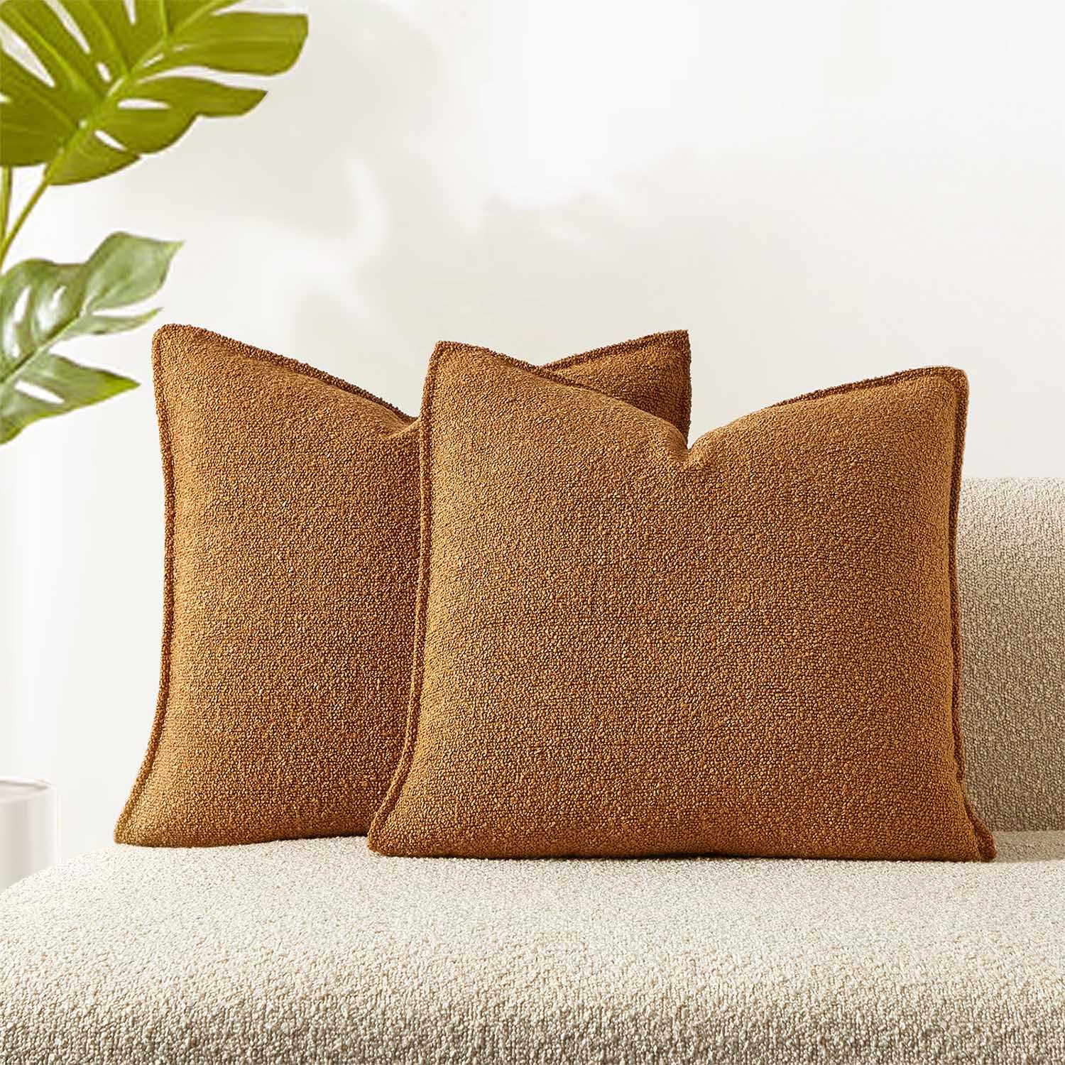 JUSPURBET Pillow Covers Set of 2 Decorative Throw Pillow Covers Case for Couch Sofa Bed Soft Boucle Textured Cushion Covers with Hidden Zipper for Home Decor Living Room 16x16,Beige