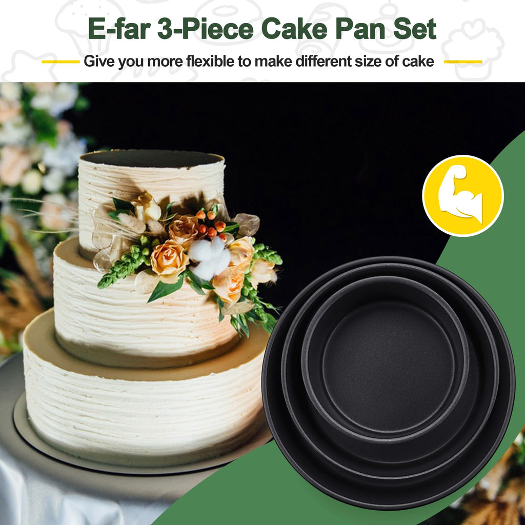 E-far 4 Inch Cake Pan Set of 3, Nonstick Stainless Steel Mini Round Cake Pans Tin, Small Size for Baking Smash Cakes/Cheesecake, Stainless Steel Core & Non-toxic Coating, Straight Side & 2 Inch Deep